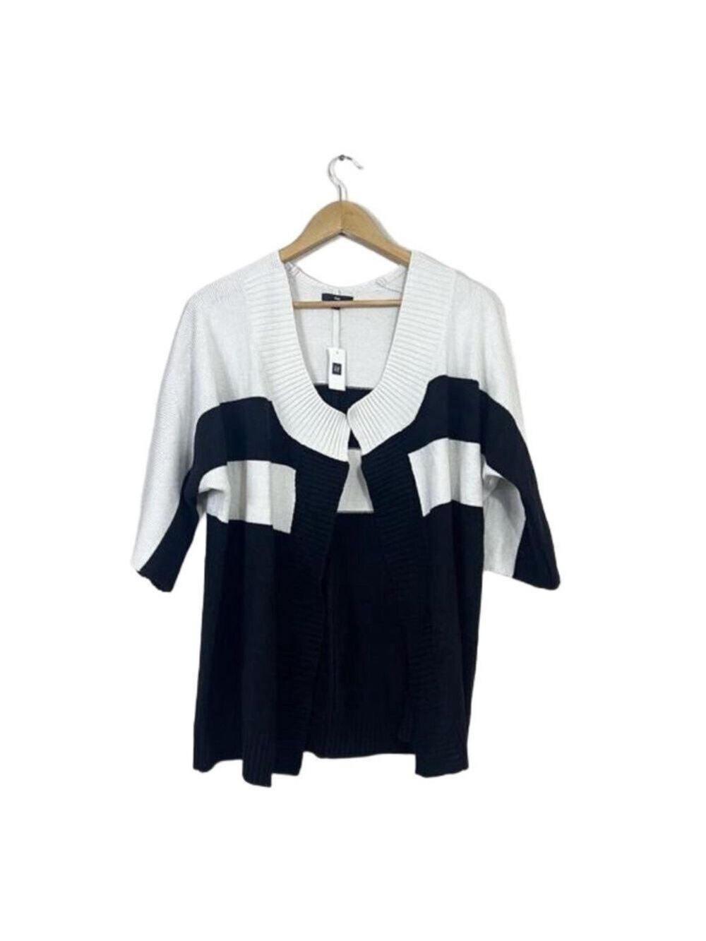 Gap Wool Drape Open Front Cardigan Sz Medium Black White Striped Western Cozy